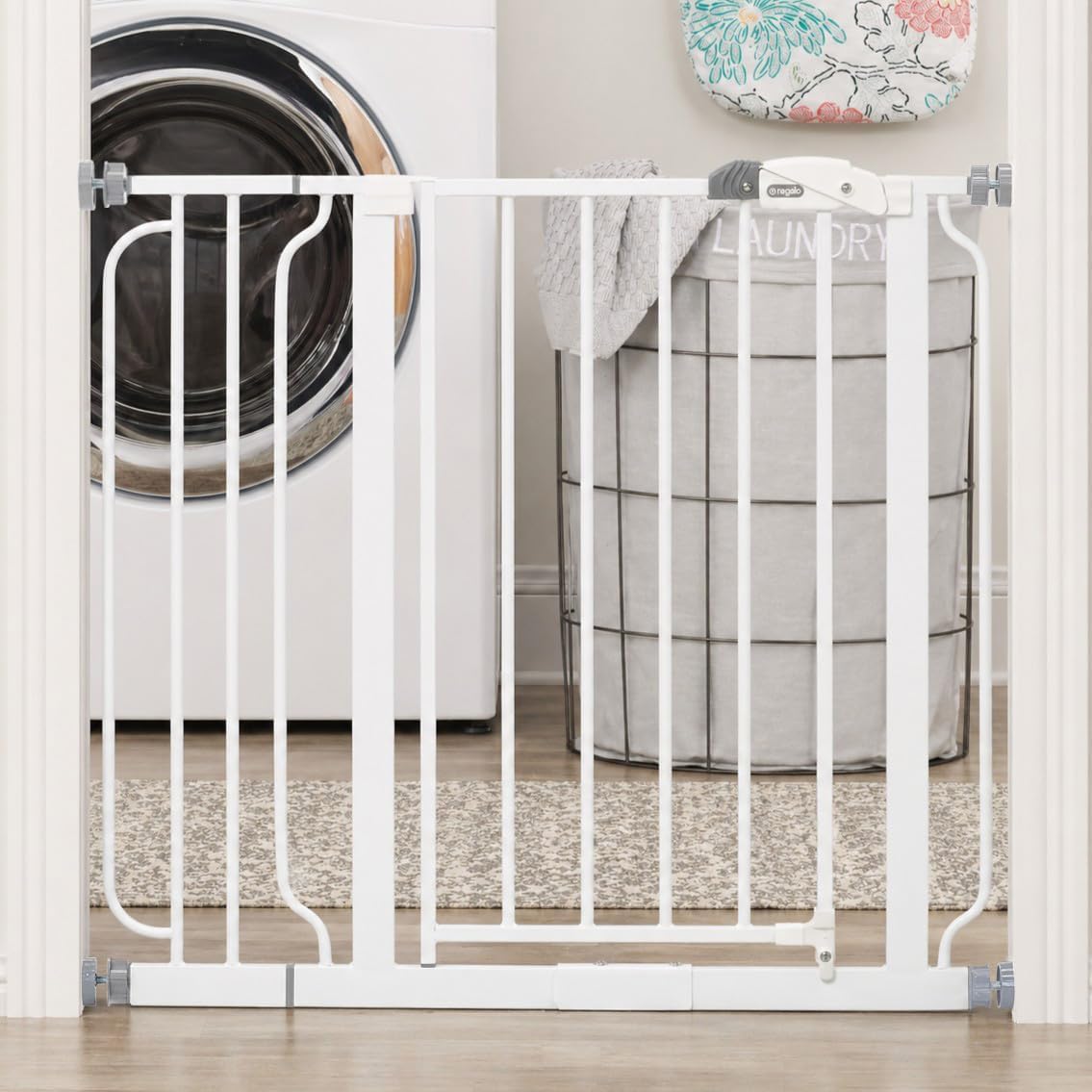 white Regalo Easy Step baby gate with door