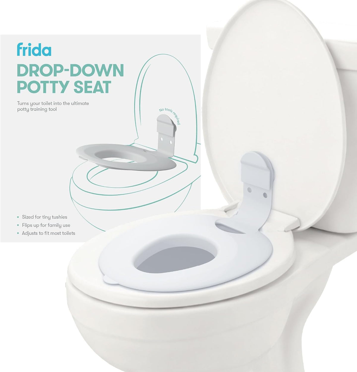 Frida Baby Drop Down Potty Training Seat packaging for toddlers and kids