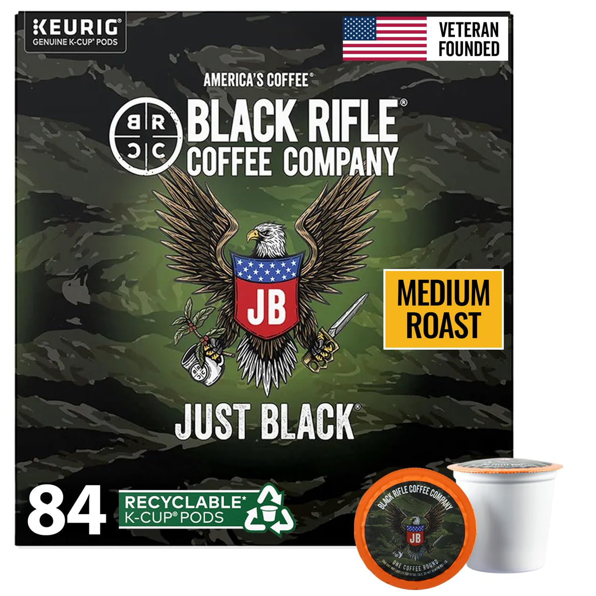 “Black Rifle Coffee Just Black medium roast, 84-count K-Cup