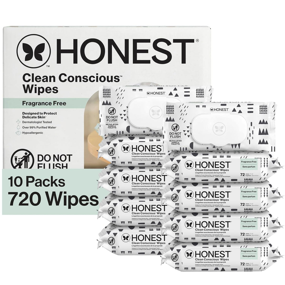 The Honest Company Pattern Play fragrance-free baby wipes pack