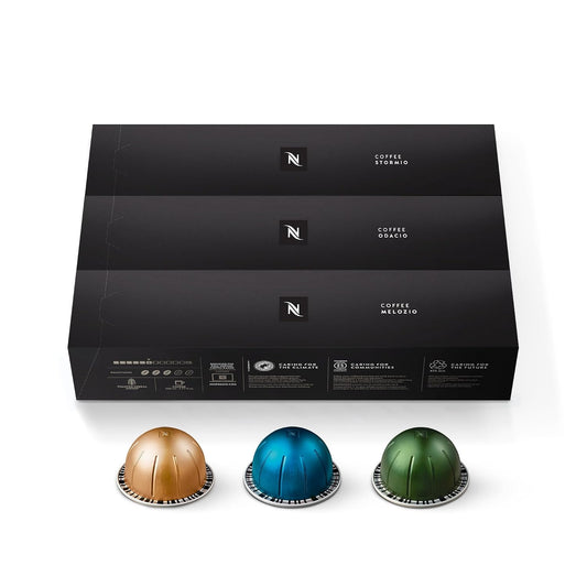 Nespresso Vertuo variety pack of 30 medium and dark roast coffee capsules, each brewing 7.8 oz