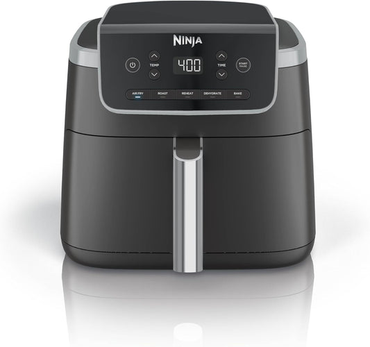Grey Ninja Air Fryer Pro AF142 with a digital control panel, five cooking-mode buttons and a silver drawer handle.