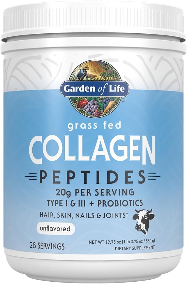 Garden of Life Grass Fed Collagen unflavored powder, 28-serving product container