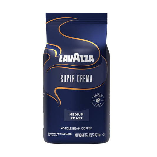 Lavazza Super Crema whole bean coffee 2.2 lb bag, medium espresso roast with Arabica and Robusta beans