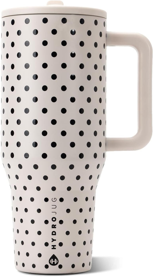 HydroJug Traveler 40oz Insulated Tumbler, French Vanilla Polka Dot