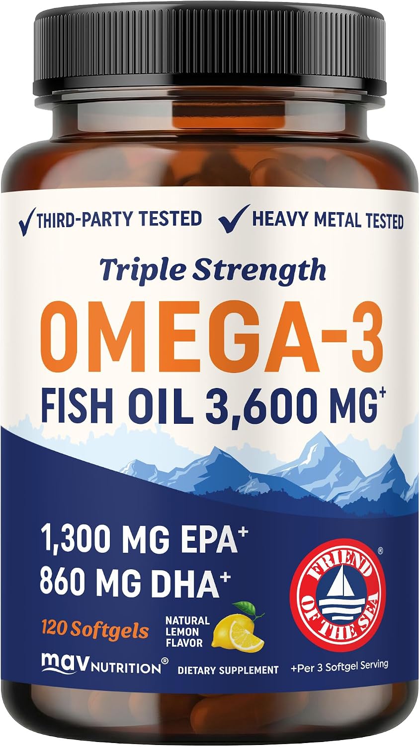 Triple Strength omega-3 fish oil with EPA and DHA, 120-softgel bottle
