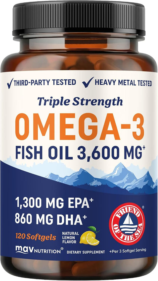Triple Strength omega-3 fish oil with EPA and DHA, 120-softgel bottle