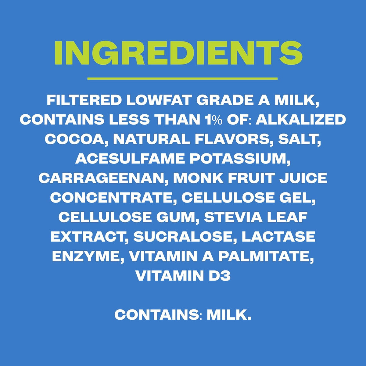 List of ingredients on a blue background with green and white text.