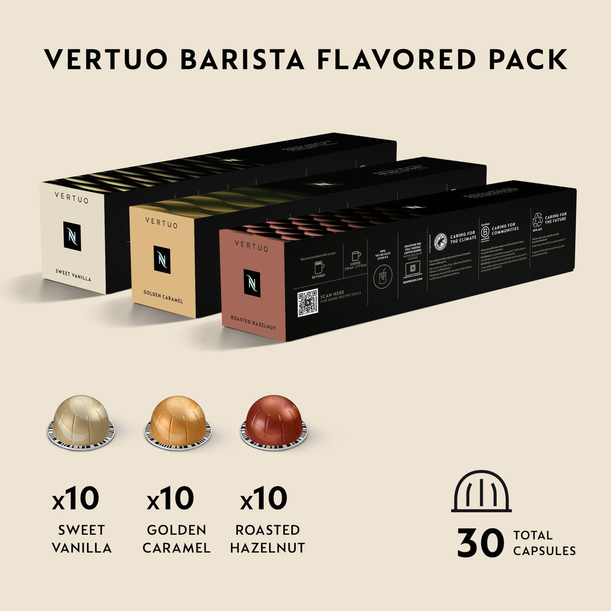 Nespresso Vertuo, Barista Flavored Pack, Medium Roast, 30-Count Coffee Pods