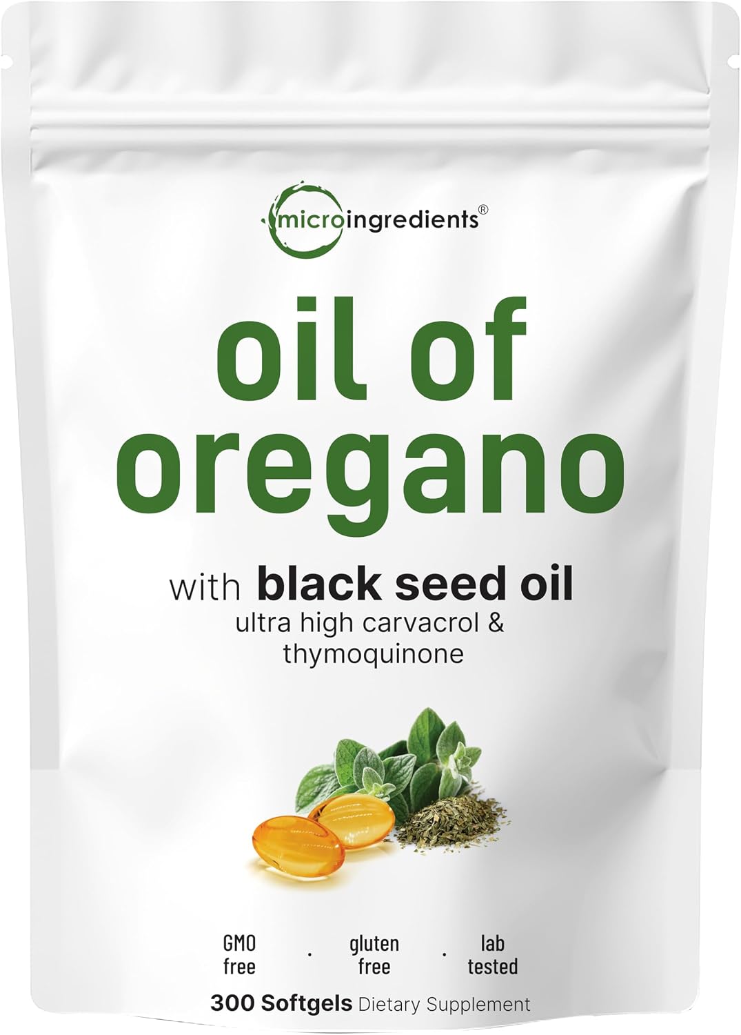 Micro Ingredients Oil of Oregano with Black Seed Oil, 300-softgel pack