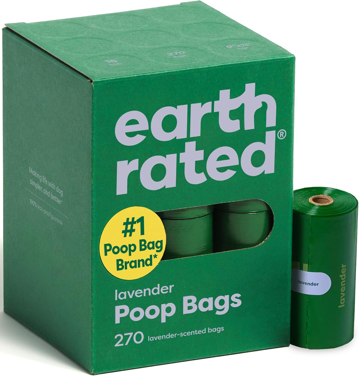 Earth Rated lavender-scented dog poop bags on refill rolls, 270-bag pack