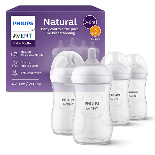 Philips Avent Natural baby bottles beside infant feeding supplies