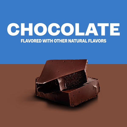 Chocolate pieces with a blue background and text indicating natural flavors.