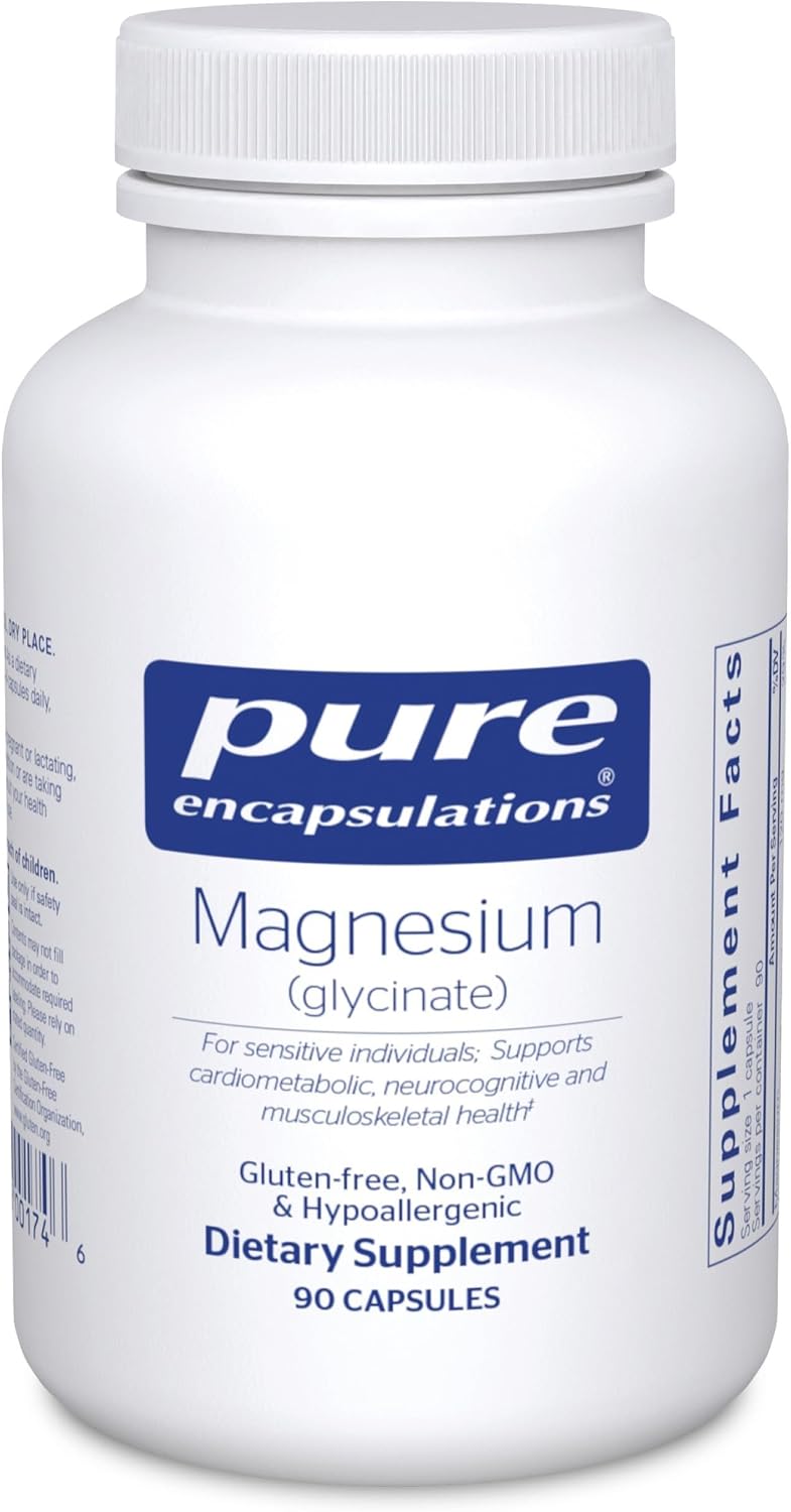 Pure Encapsulations Magnesium Glycinate supplement bottle, 90 capsules, front label