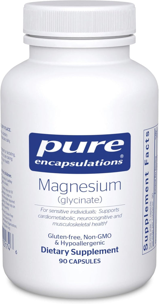 Pure Encapsulations Magnesium Glycinate supplement bottle, 90 capsules, front label