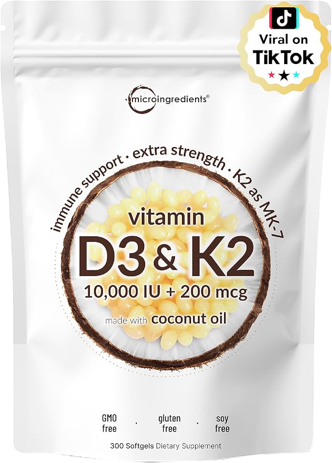  Micro Ingredients Vitamin D3 K2 MK-7, 300-softgel bottle