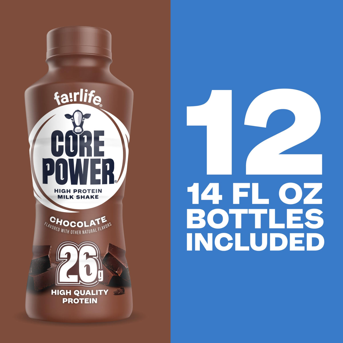 Core Power Fairlife 26g Protein Milk Shakes, Liquid Ready To Drink for Workout Recovery, Chocolate, 14 Fl Oz Bottle (Pack of 12)