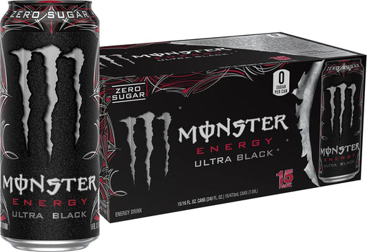 Monster Energy Ultra Black sugar-free energy drink, 16 oz cans, 15-pack