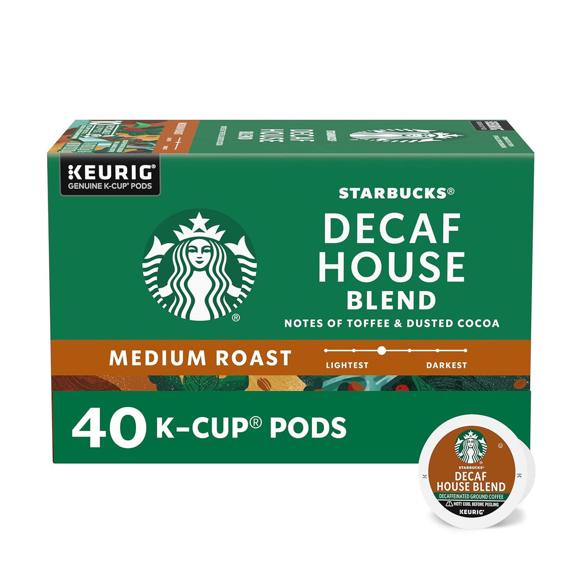 Starbucks Decaf House Blend medium-roast K-Cup coffee box, 40 count”