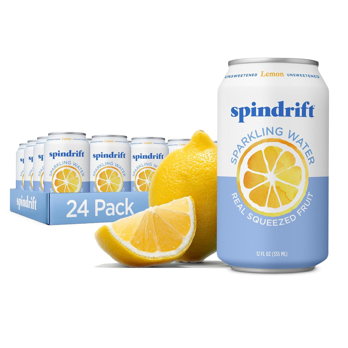 Spindrift Lemon sparkling water 24 pack, 12 fl oz cans, made with real squeezed fruit