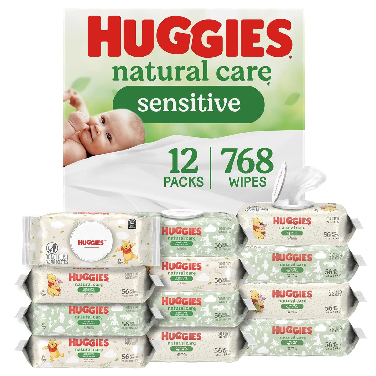 Huggies Natural Care Sensitive unscented baby wipes flip-top pack