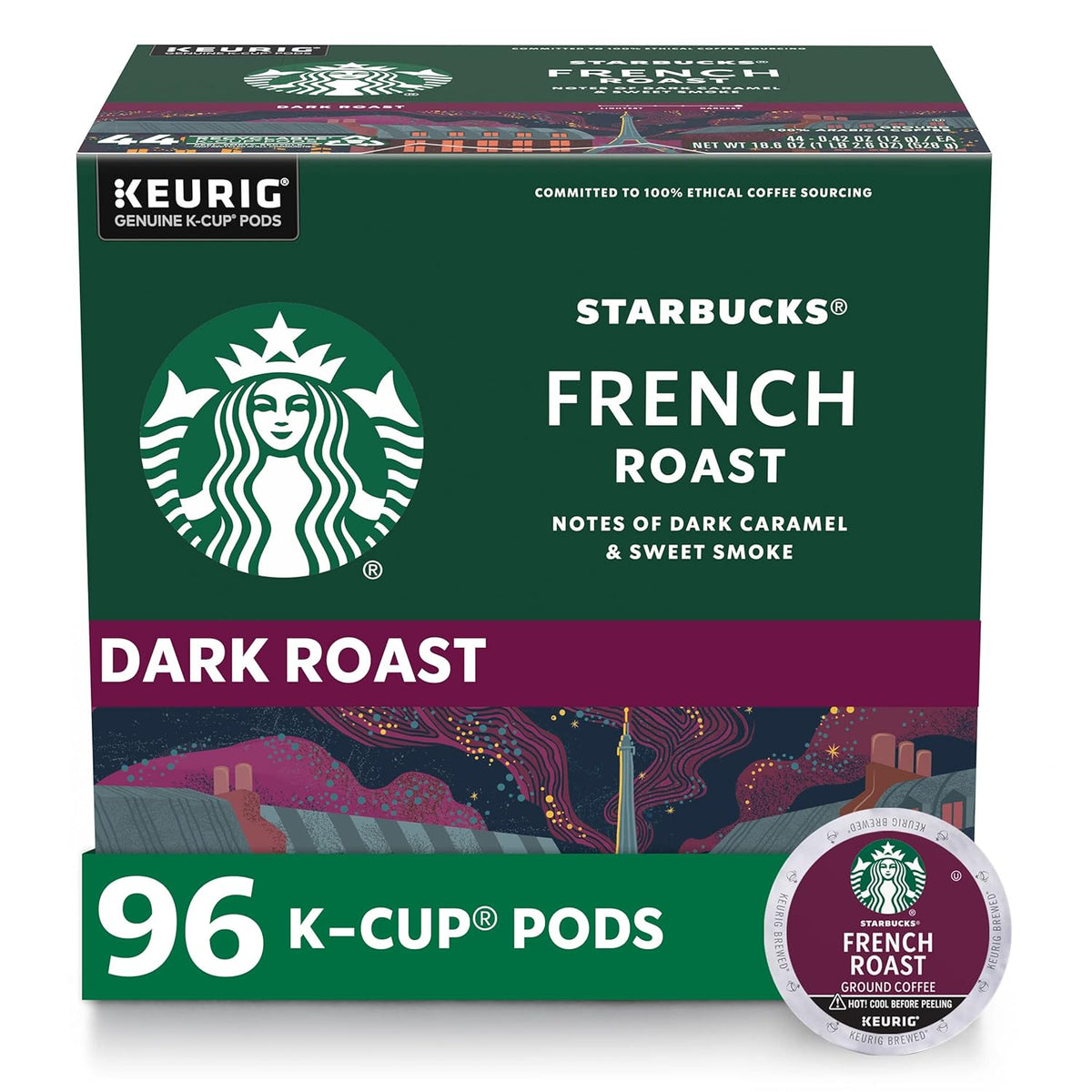 Starbucks French Roast dark-roast K-Cup coffee pods, 96 count, for compatible Keurig brewers