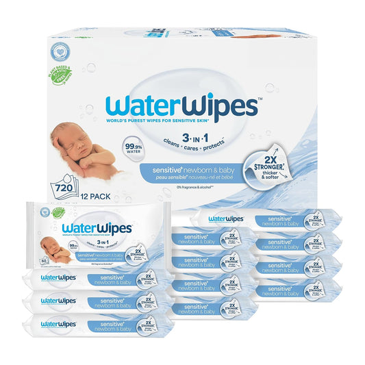 WaterWipes Sensitive+ unscented newborn and baby wipes pack