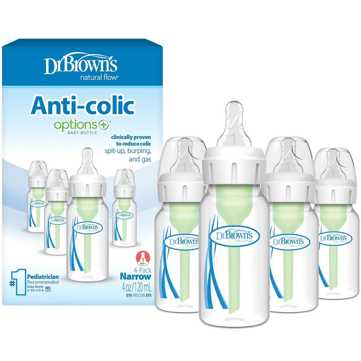 Dr. Brown's Options+ clear narrow baby bottle, 4 oz