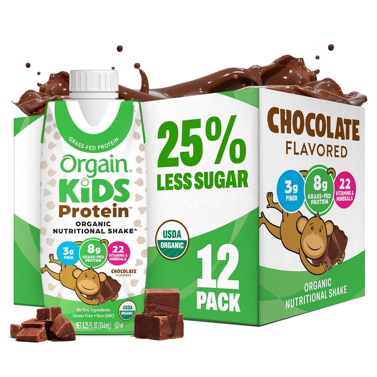 Orgain Organic Kids chocolate dairy protein shake, 8.25 oz