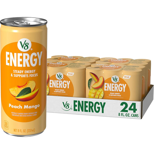 V8 Energy Peach Mango energy drink 24 pack, 8 fl oz cans