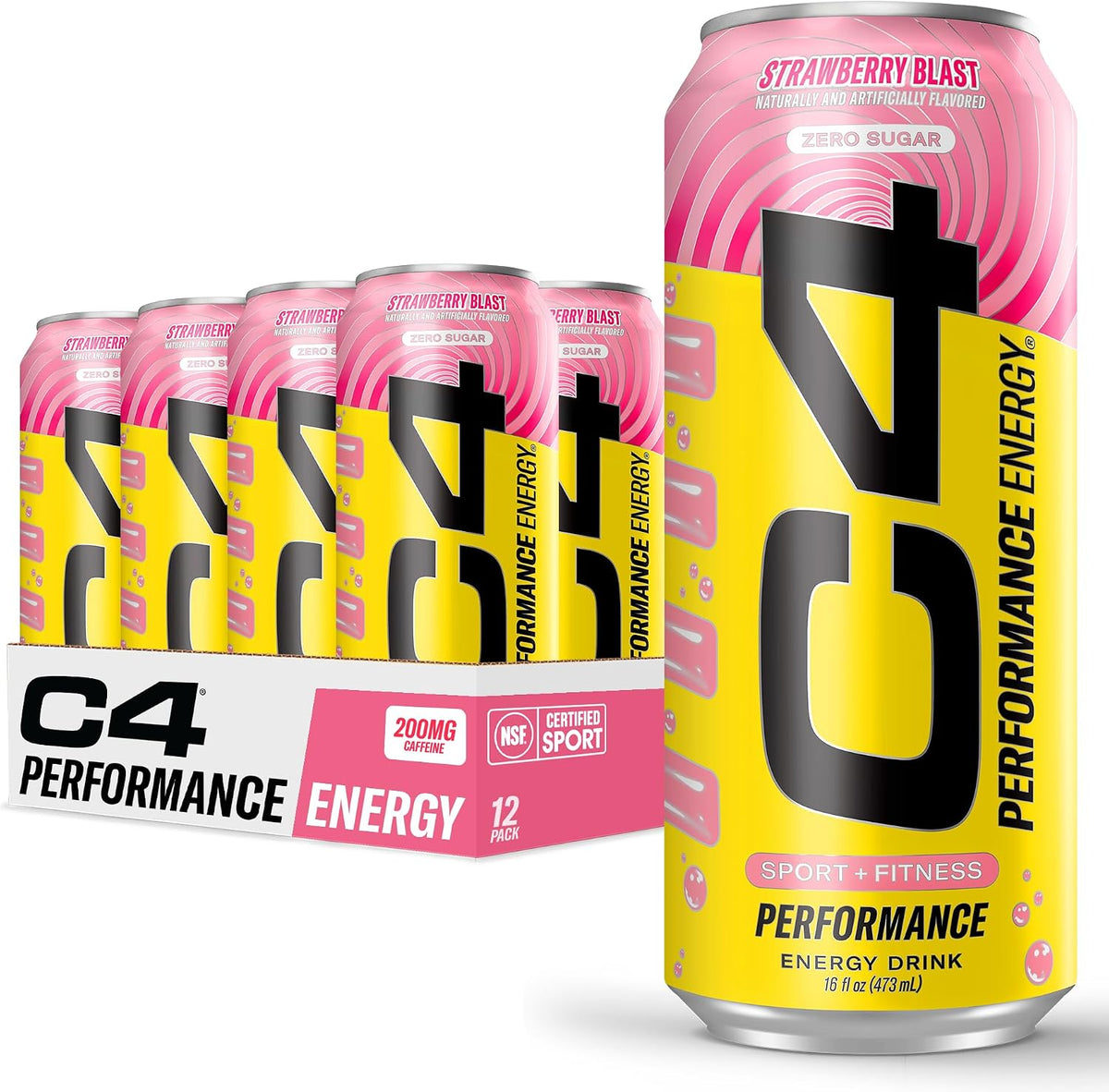 C4 Performance Energy Drink Strawberry Blast zero-sugar 12 pack